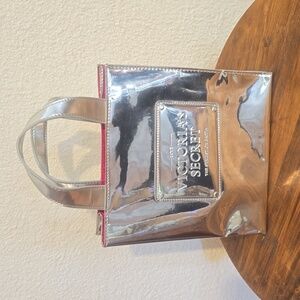 Victoria's Secret Silver Metallic SMALL tote Bag RED satin interior Mod & Sassy!